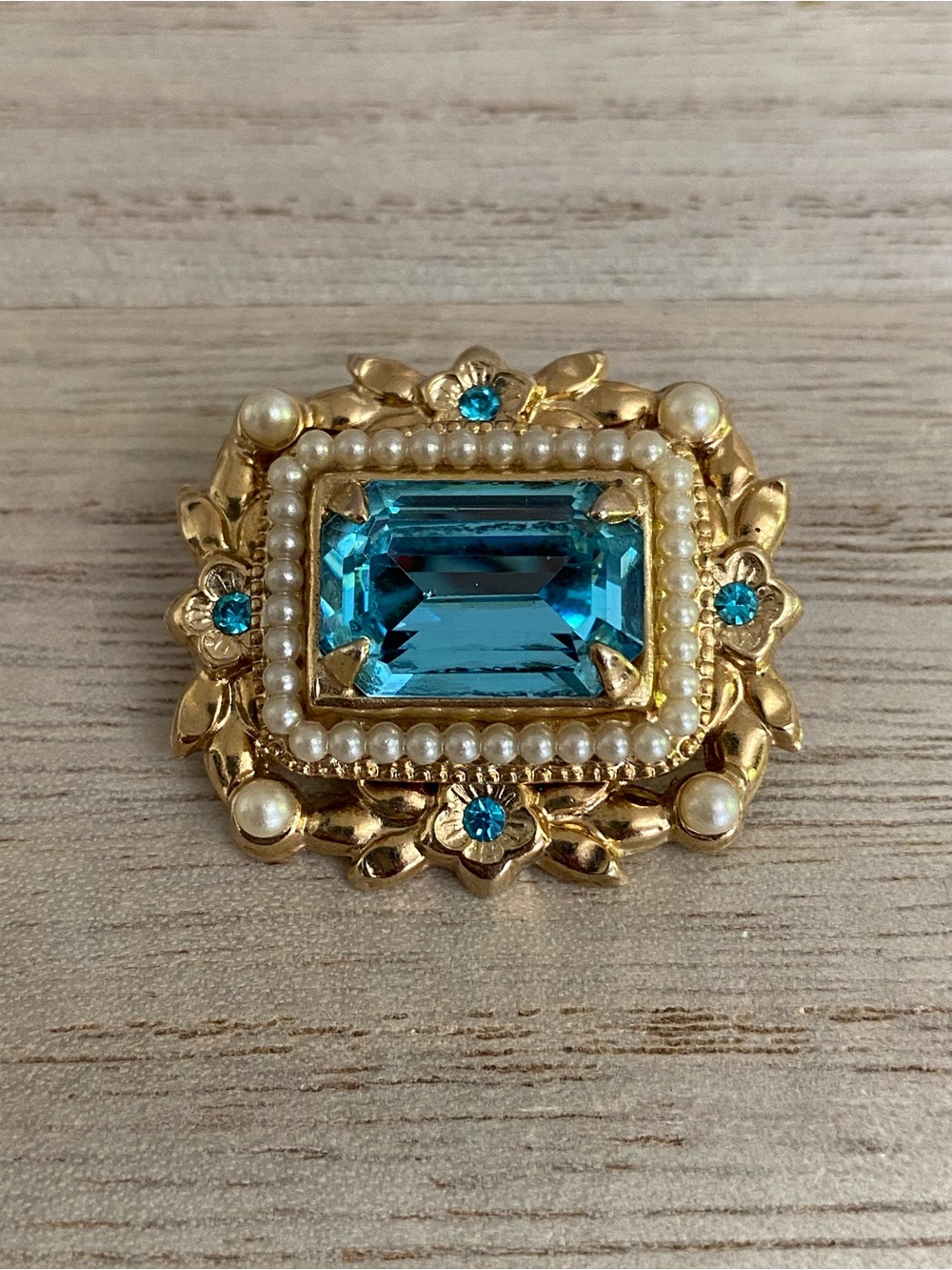 Vintage Signed Coro Victorian Revival Rhinestone & Faux Pearl Brooch | 1940s/50s